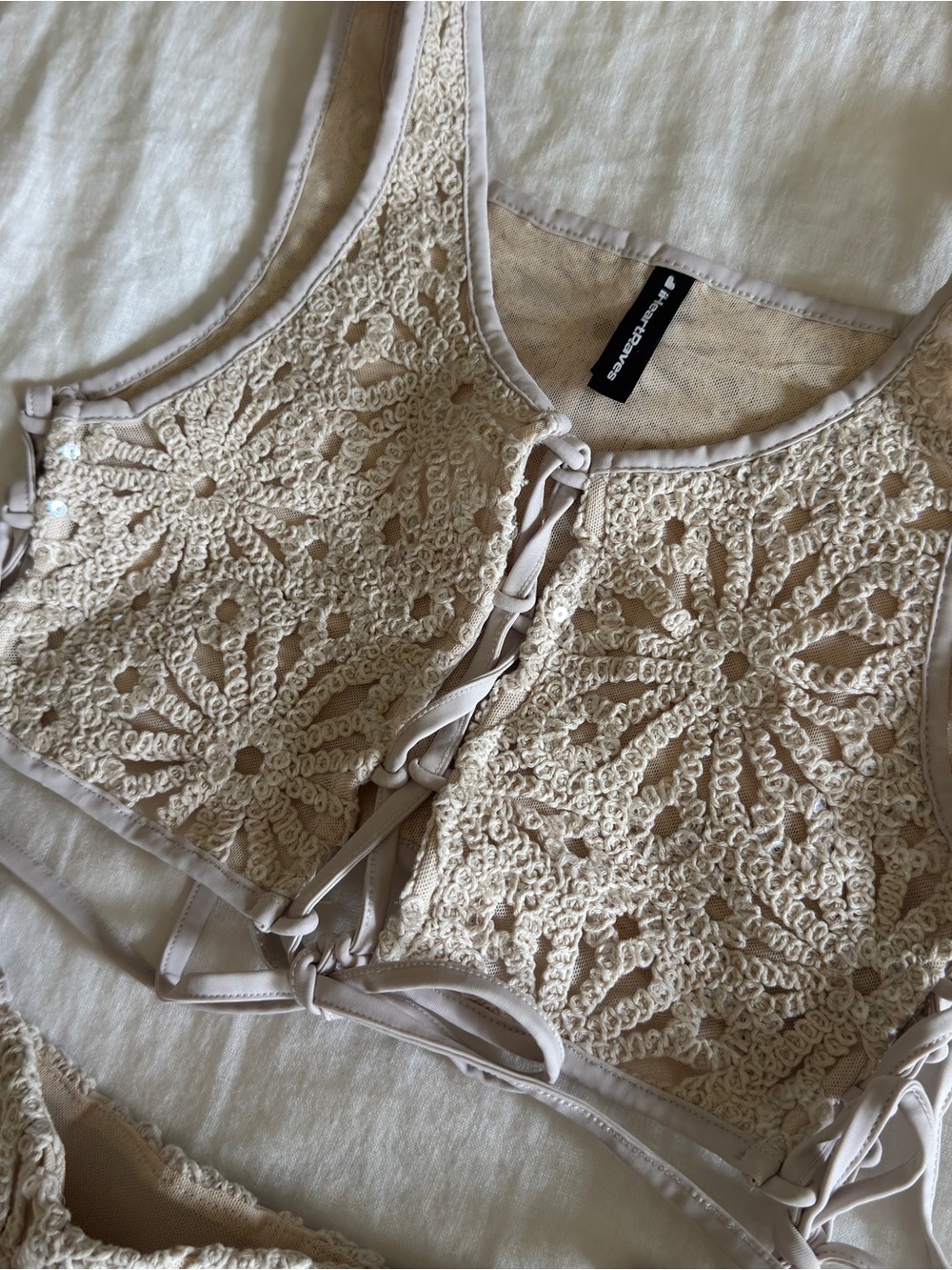 IHeartRaves Crochet Lace Two-Piece Dress Set Cream - Picture 3 of 6